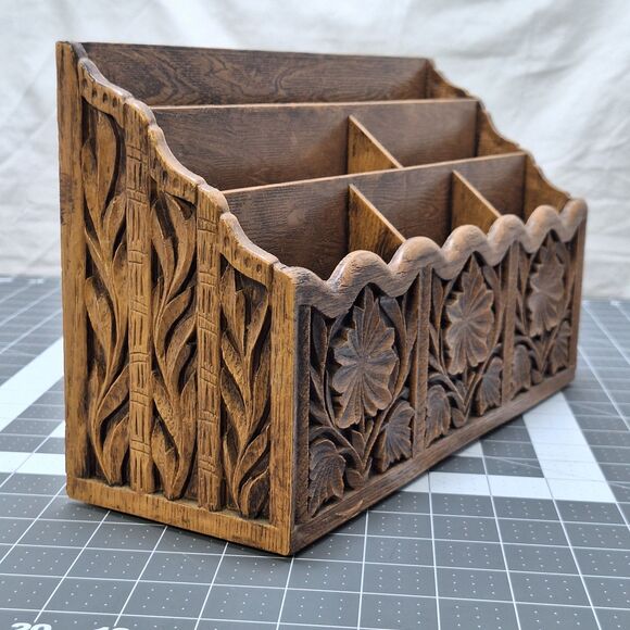 Vintage Lerner Desk Top Letter Mail File Holder Organizer Faux Wood Ornate USA - Picture 9 of 16
